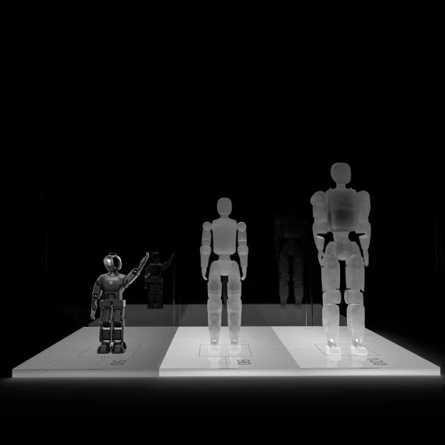 M1 beside mid-size, full-size, and industrial humanoids